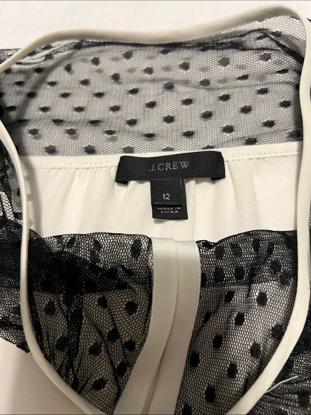 J. Crew Ivory Blouse with Black Lace Yoke